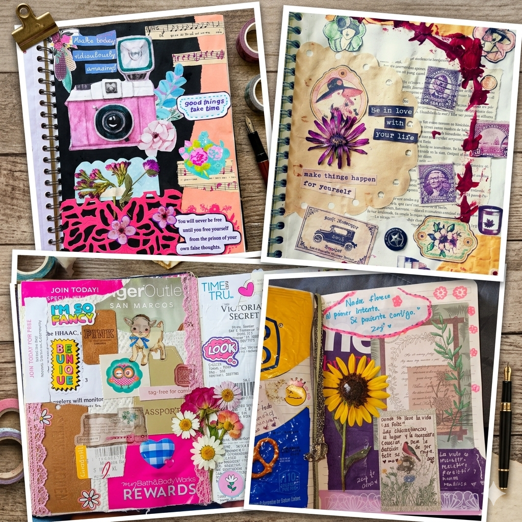 junk journal diferentes estilos y texturas