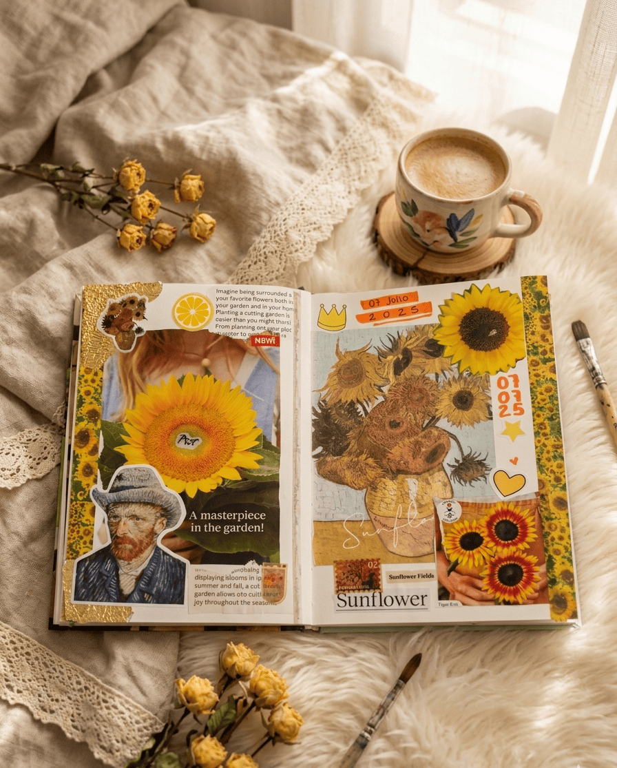 scrapbook con girasoles y tema de van goh