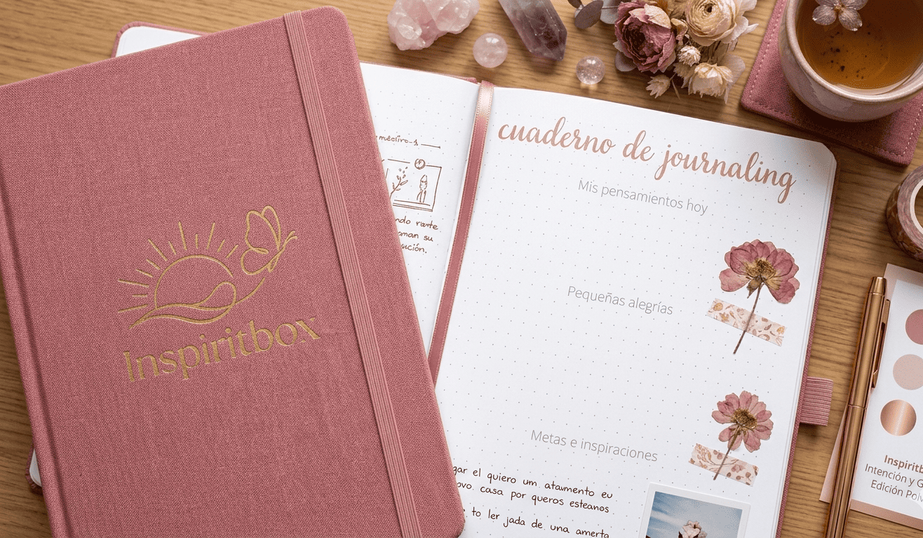 cuaderno de journaling con libreta abierta y escritura introspectiva